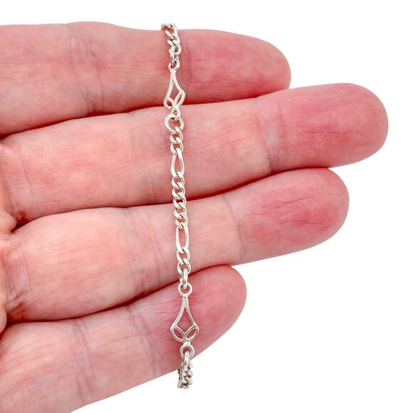 Estate Sterling Silver 925 Figaro Fancy Link Chain Anklet 9.75" - Picture 1 of 6
